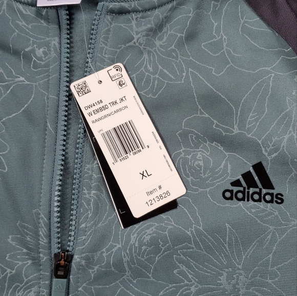 Adidas Firebird Floral Embossed Zip Up Bomber Track Jacket Teal Black - Picture 12 of 16
